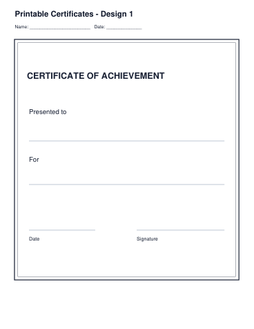 Printable Certificates – Design 1 printable preview